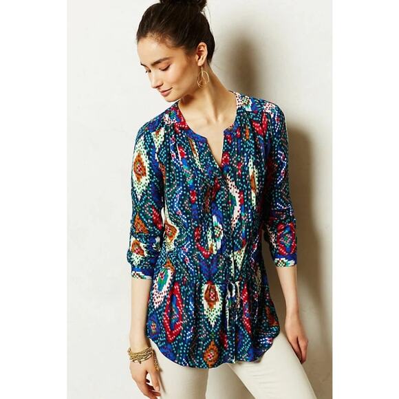 Maeve Women’s Geometric Print Artsy Button Down Blouse Top Size 6 Multicolor - Picture 1 of 5